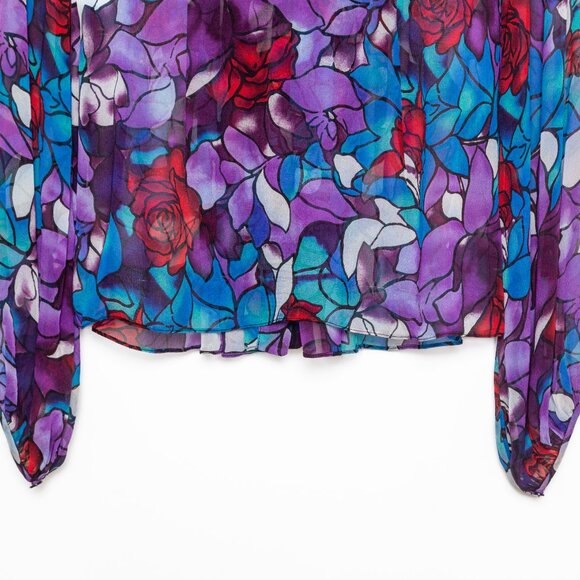 🌹 Diane von Furstenberg Stained Glass Floral Rose Silk Blouse - Purple Blue Red - Picture 7 of 13